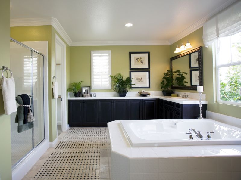 Spa-like soaking tub in a stylish bathroom